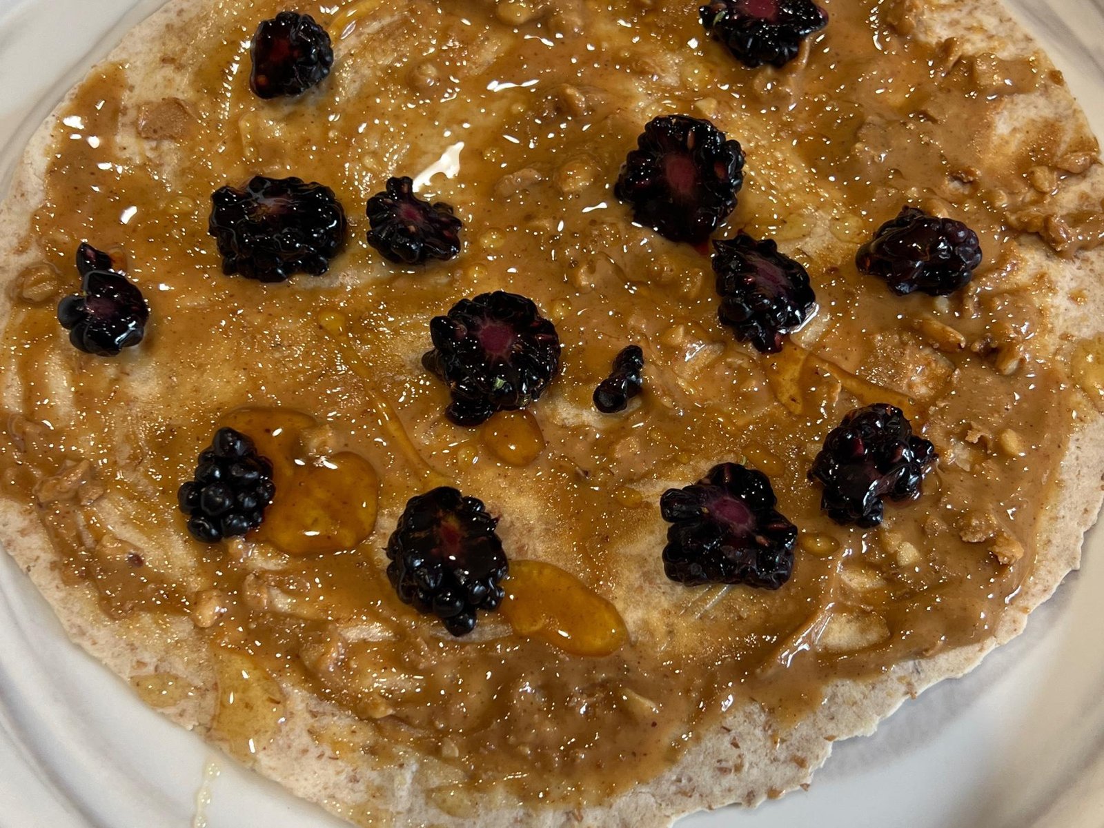 Flour Tortilla with Peanut Butter, Blackberries, and Honey